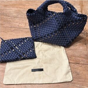 Naghedi St. Barts Small Tote in Galaxy (navy/silver) with pouch and dust bag